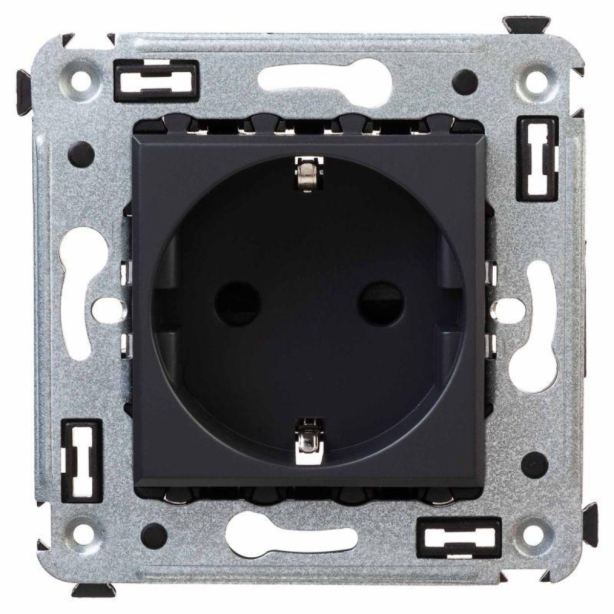 Изображение товара Розетка DKC Avanti 1-м СП с защитой шторками и монтажем встраиваемый черный матовый 16А