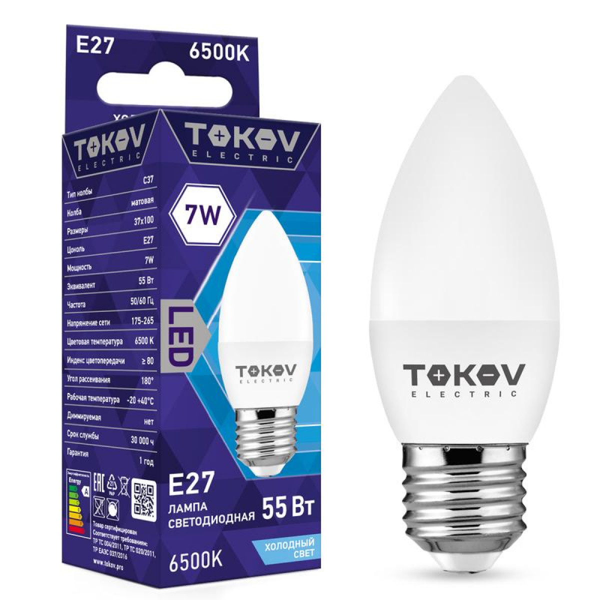 Изображение товара Светодиодная лампа Tokov Electric 7 Вт E27 6500K белая