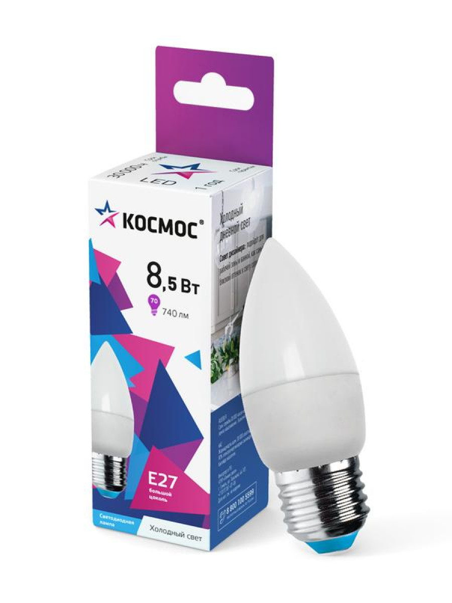 Изображение товара Лампа светодиодная Космос CN, 8.5 Вт, 6500К, E27, 220 В