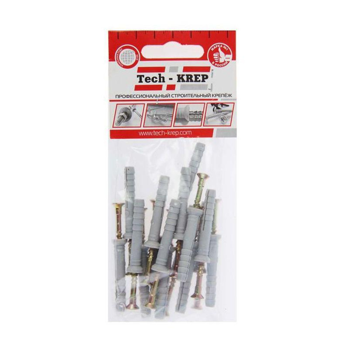 Изображение товара Изделия для электромонтажа Tech-KREP Дюбель-гвоздь 6х40 с потайной манжетой полипропилен (уп.16шт) пакет Tech-Krep