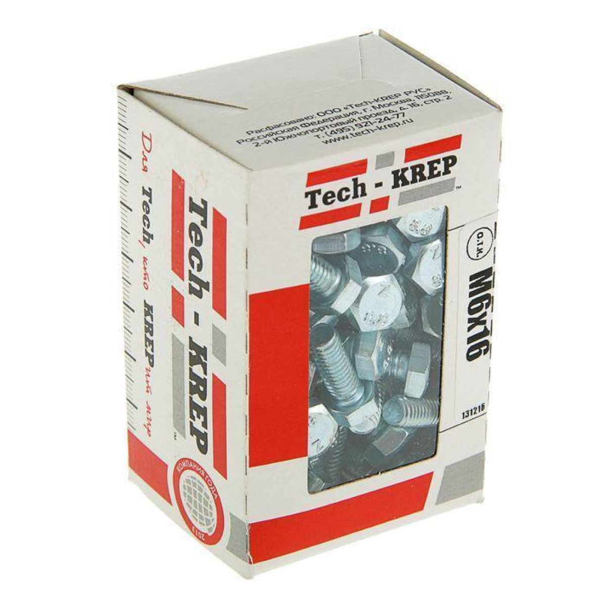 Изображение товара Изделия для электромонтажа Tech-KREP Болт с шестигранной головкой М6х16 DIN 933 класс прочн. 8.8 оцинк. коробка (уп.100шт)