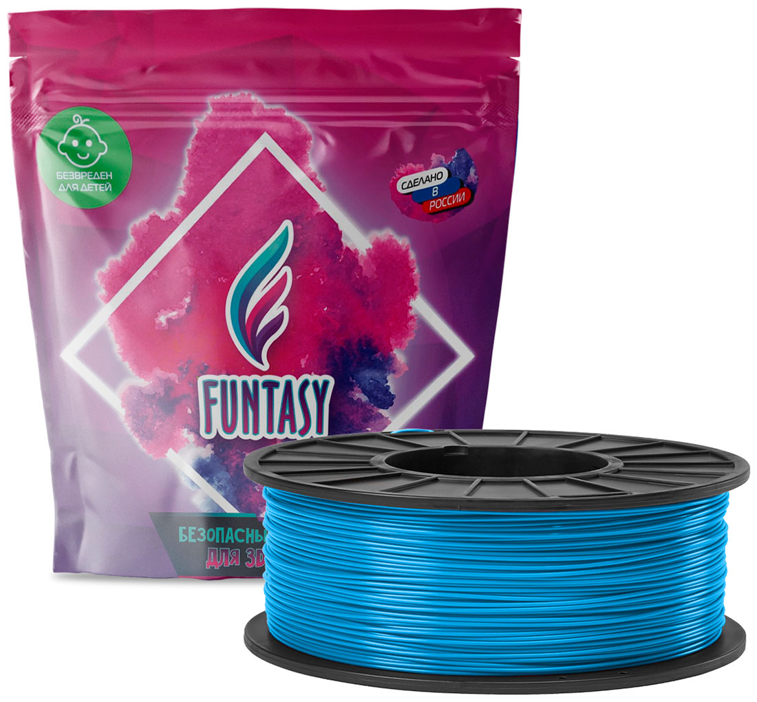 Пластик в катушке Funtasy PLA, 1.75 мм, 1 кг, голубой нить pla plus для 3d принтера 10 кг 1 кг рулон