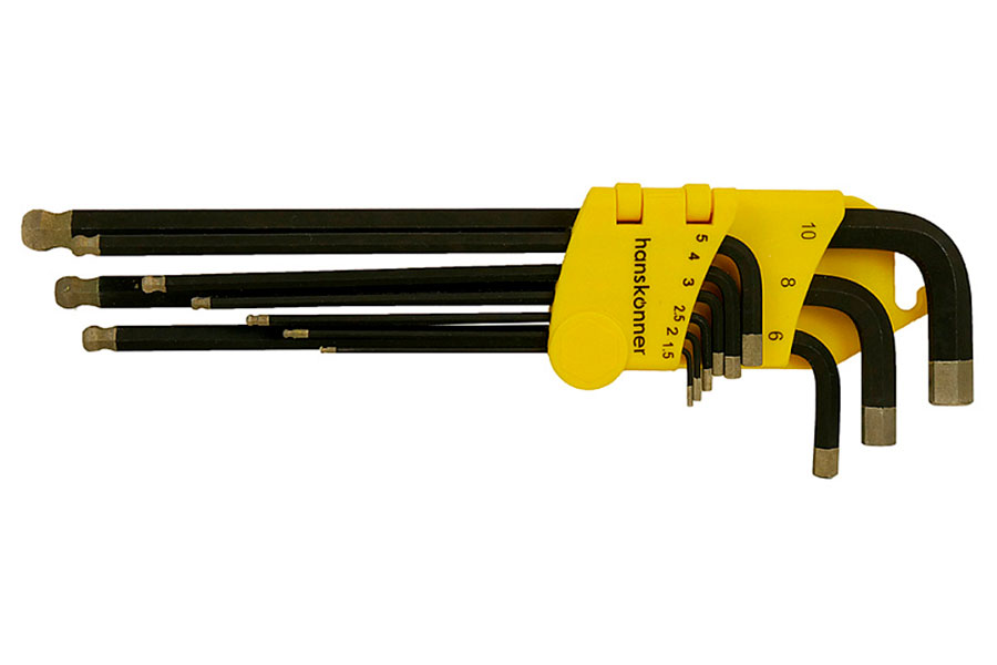 Изображение товара Набор шестигранных ключей Hanskonner супер-длинные, S2, ШАР, наконечник АЛМАЗ, 9 шт (1.5-10 мм) (HK1045-04-9-XL)