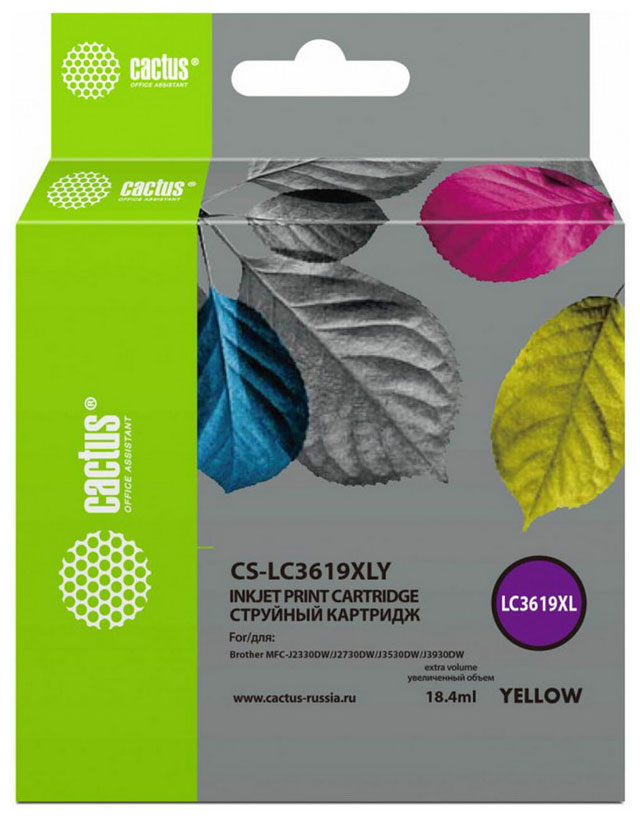 Изображение товара Картридж струйный Cactus CS-LC3619XLY для Brother MFC-J2330DW/J3530DW/J3930D, желтый, ресурс 1500 страниц