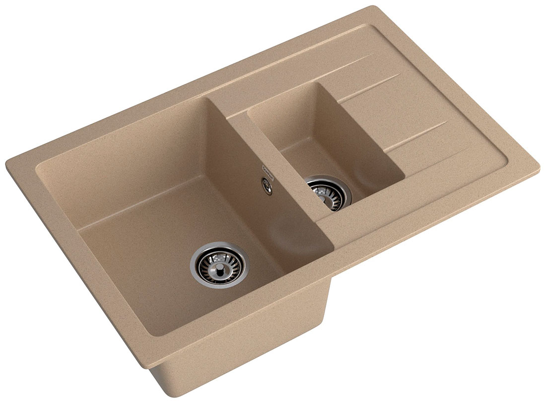 Изображение товара Кухонная мойка GranFest QUADRO 775KL 2-чаши, крыло, песочный цвет, Россия