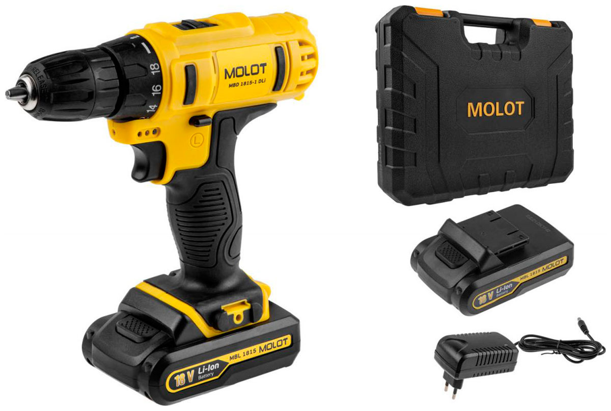 

Аккумуляторная дрель-шуруповерт Molot MBD 1815-1 DLi, в чемодане (0329136)
