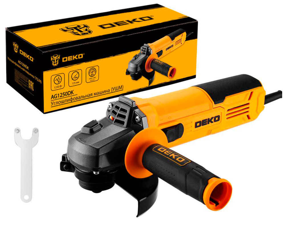 Изображение товара Углошлифовальная машина Deko 125 мм, 1250 Вт, черно-желтый, (AG1250DK)