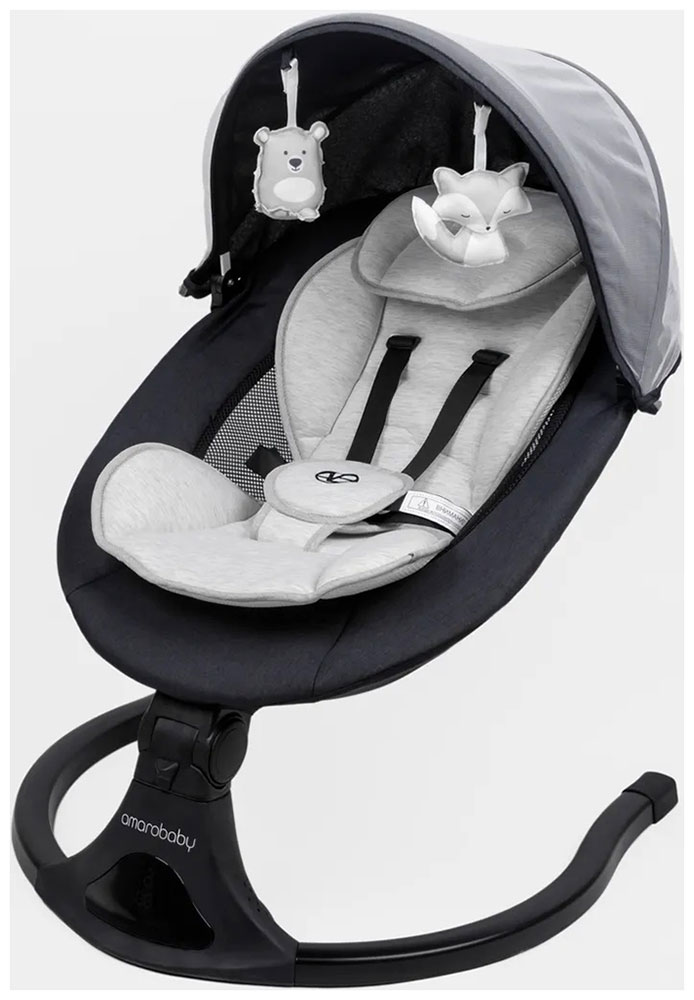 Изображение товара Детские электронные качели Amarobaby Funny swing черные с мелодиями Bluetooth и таймером