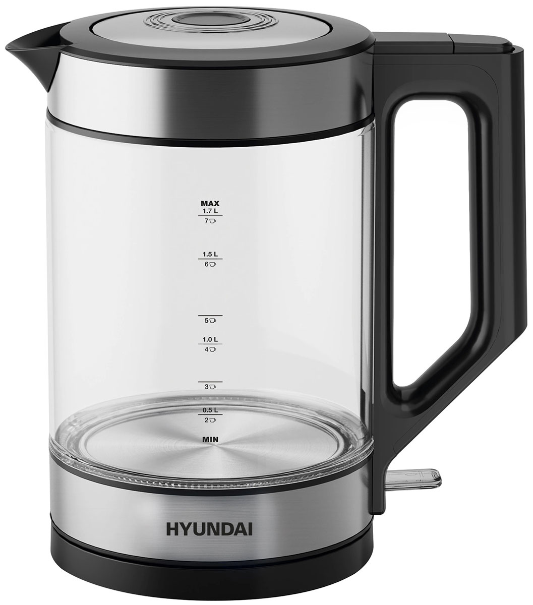 Изображение товара Чайник электрический Hyundai HYK-G3509, 1.7 л., 2200 Вт, (черный/прозрачный, стекло/пластик)