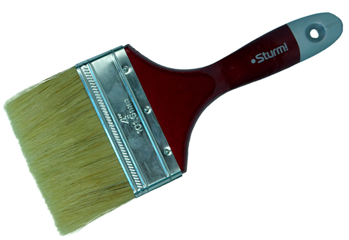 Изображение товара Кисть плоская Sturm! Profi, 4, 100мм, натуральная щетина, деревянная ручка (9040-23-100)