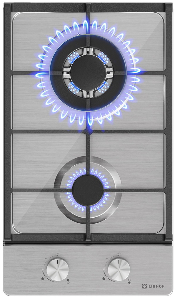 Изображение товара Газовая варочная панель Libhof GS-302 серебро 2 конфорки WOK и обычная для встраивания