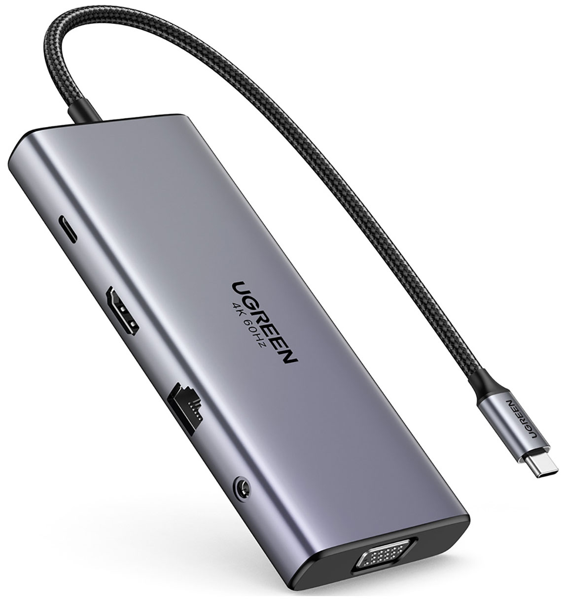 Изображение товара USB концентратор (хаб) Ugreen CM639, 11 в 1: USB-C - 2xUSB-C 3.2+USB-A 3.2+USB-A 3.0+HDMI+VGA+RJ45 Gigabit+SD/TF+AUX3.5mm+PD 4Kх60Гц, серый (45520)