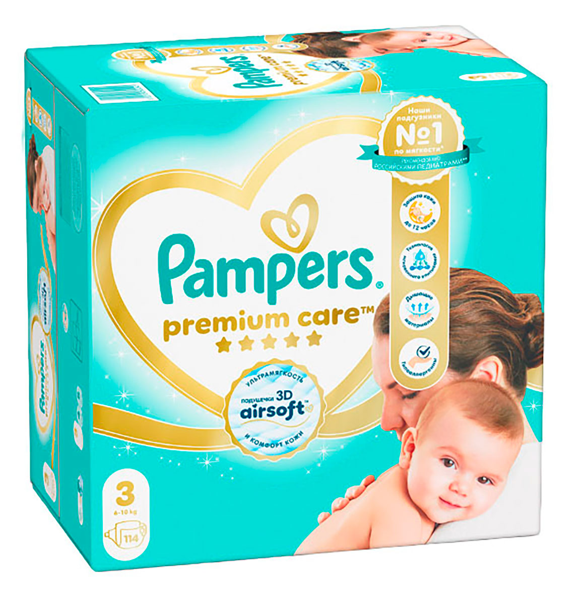 Изображение товара Подгузники Pampers Premium Care Midi (6-10 кг) мега упаковка 114 шт