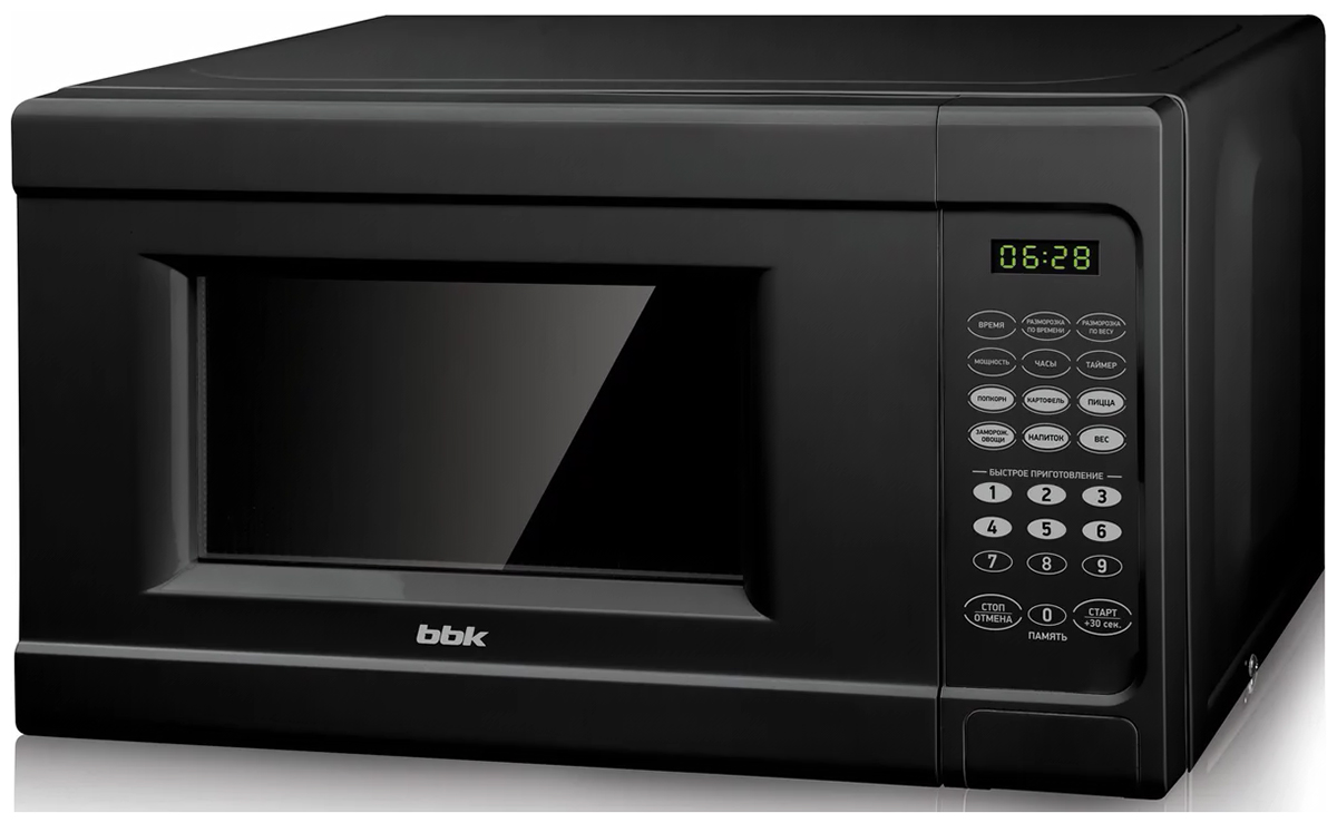 Изображение товара Микроволновая печь BBK 20 MWS-727 S/B черная с цифровым управлением и таймером Изображение товара Микроволновая печь BBK 20 MWS-727 S/B черная с цифровым управлением и таймером