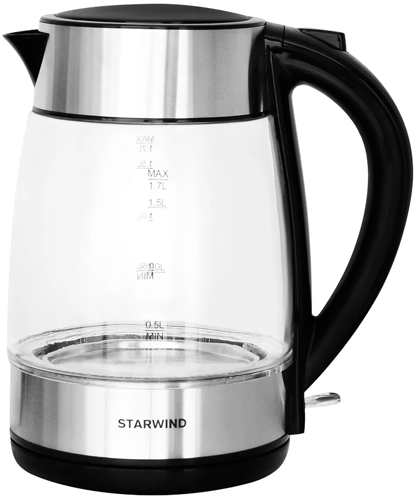 Изображение товара Чайник Starwind SKG3026 1.7л 2200Вт стекло черный серебристый автоматическое отключение