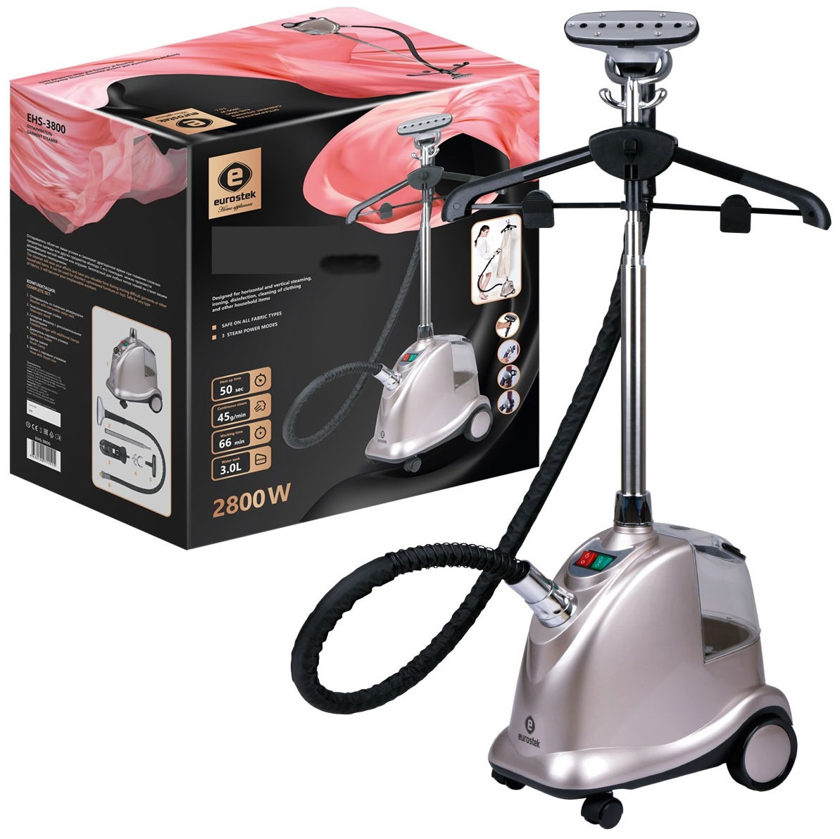 Изображение товара Отпариватель для одежды Eurostek EHS-3800 мощный вертикальный с регулируемой стойкой