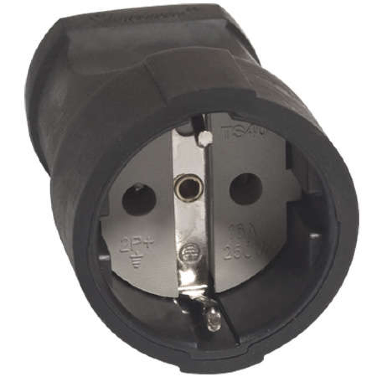 Изображение товара Изделия для электромонтажа Универсал Штепсель с заземлителем 16А 250В черный еврослот