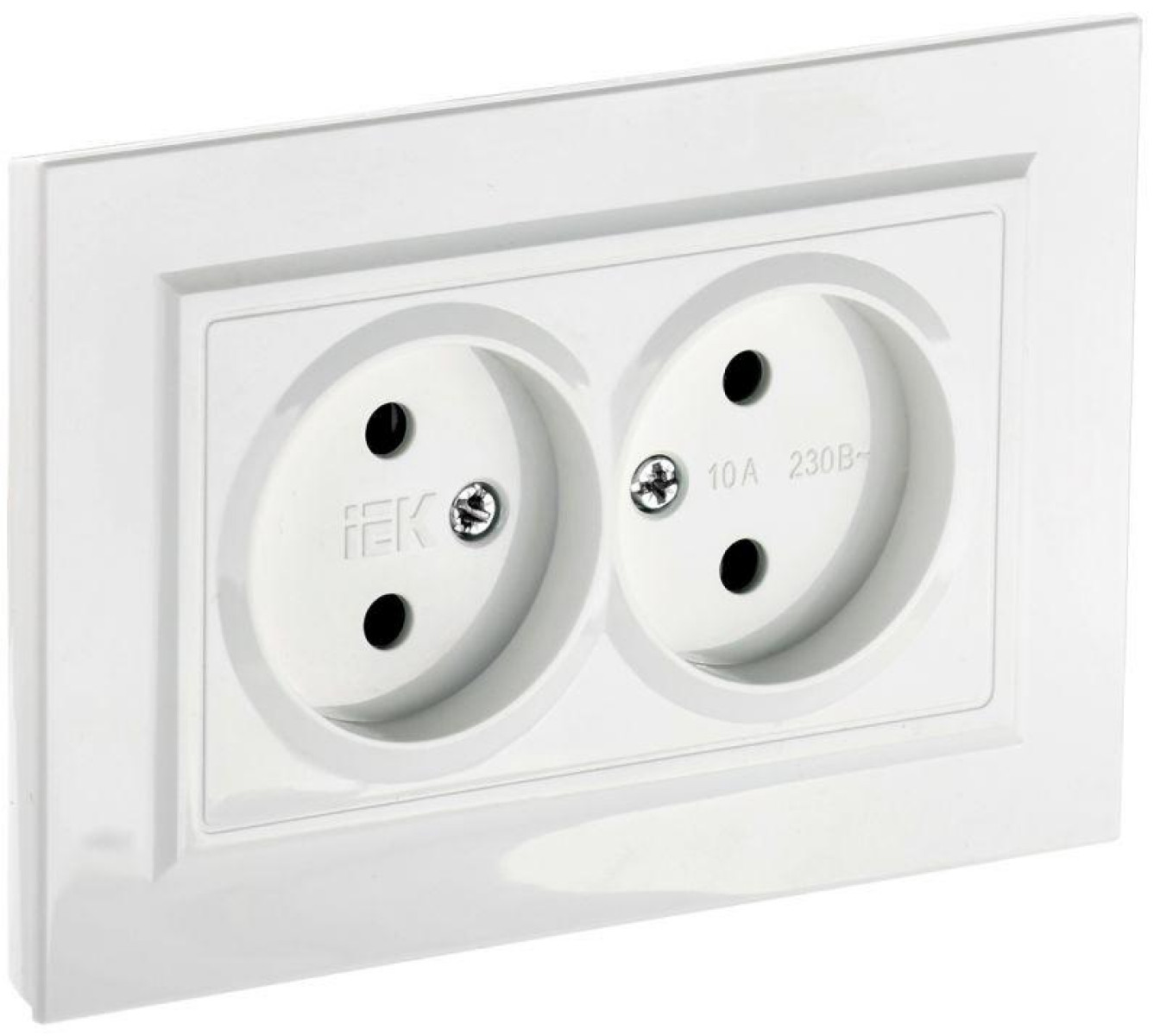 Изображение товара Розетки IEK Розетка 2-м СП BRITE РС12-2-БрБ 10А в сборе без заземл. без защ. шторок бел.