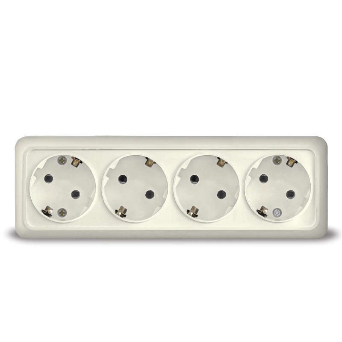 Изображение товара Универсальная 4 гнездовая розетка Олимп с заземлением скоровка IP20