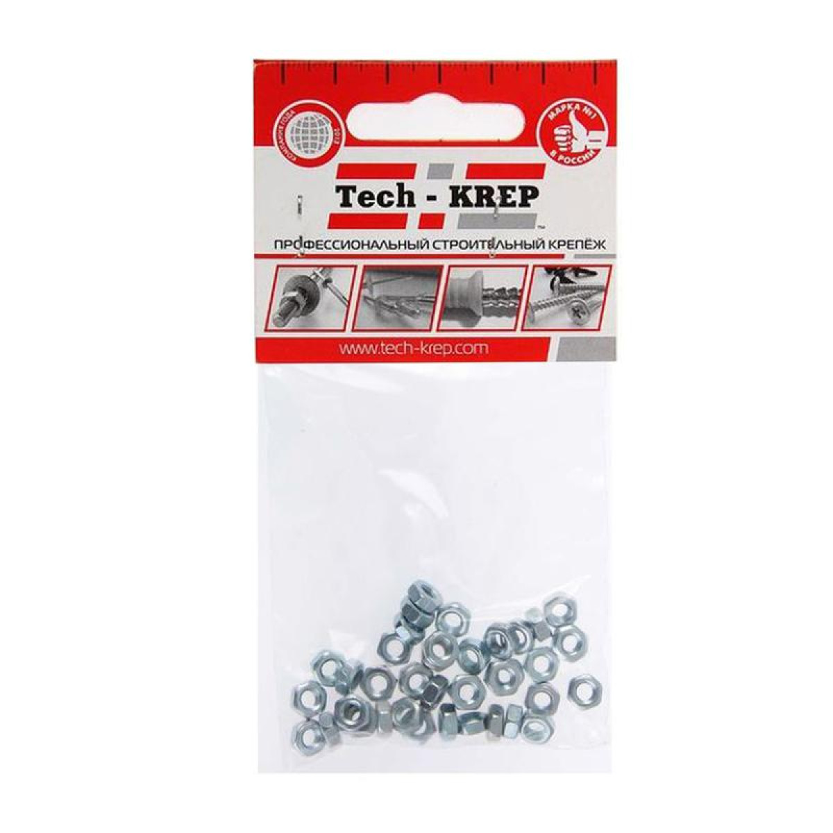 Изображение товара Изделия для электромонтажа Tech-KREP Гайка шестигранная М4 цинк. DIN 934 (уп.50шт) пакет Tech-Krep