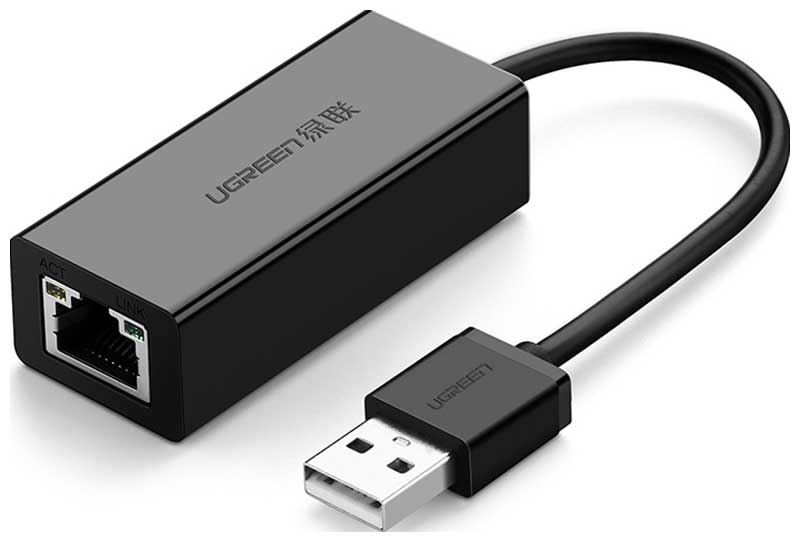 Сетевой адаптер Ugreen USB 2.0, 10/100 Мбит/с, цвет черный (20254) адаптер cablexpert a usb3c lan 01 usb c вилка в гигабитную сеть ethernet розетка