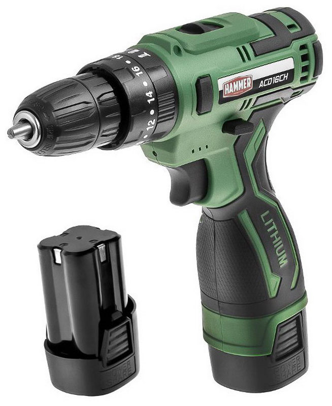 

Дрель-шуруповерт Hammer ACD16CH, 16 В, 2x2 Ач, Li-Ion, 10 мм, 0-350/0-1350 об/мин, 30 Нм, кейс (216-023)