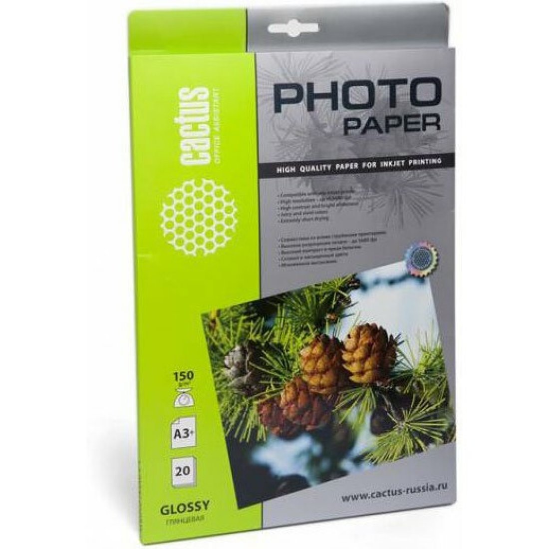Изображение товара Фотобумага Cactus CS-GA315020 A3+/150г/м2/20л./белый глянцевое для струйной печати