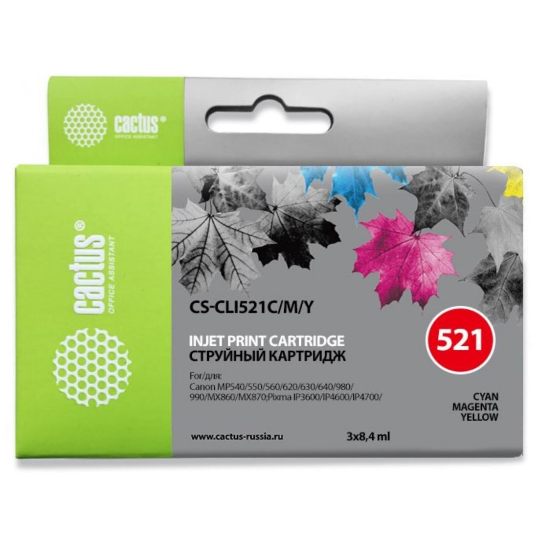 Изображение товара Картридж струйный Cactus CS-CLI521C/M/Y для Canon 25.2мл