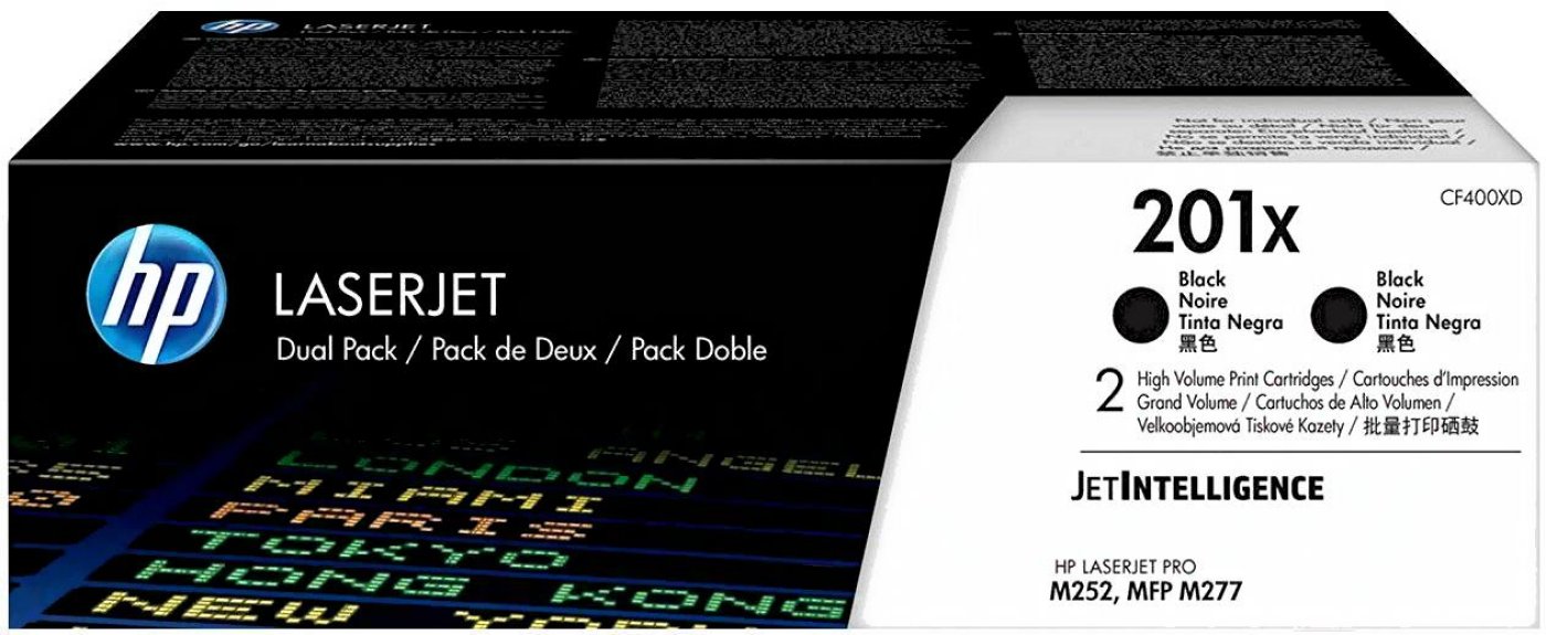 Изображение товара Лазерный картридж HP 201X CF400XD черный x2 упаковки (5600 страниц) для HP LaserJet Pro M252/M277
