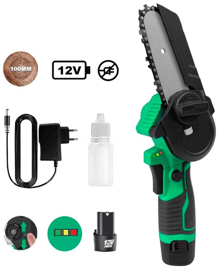 Изображение товара Пила цепная аккумуляторная Zitrek GreenSaw 12 (12В, 15Ач Li-ion аккум. 2шт, ЗУ) зеленый