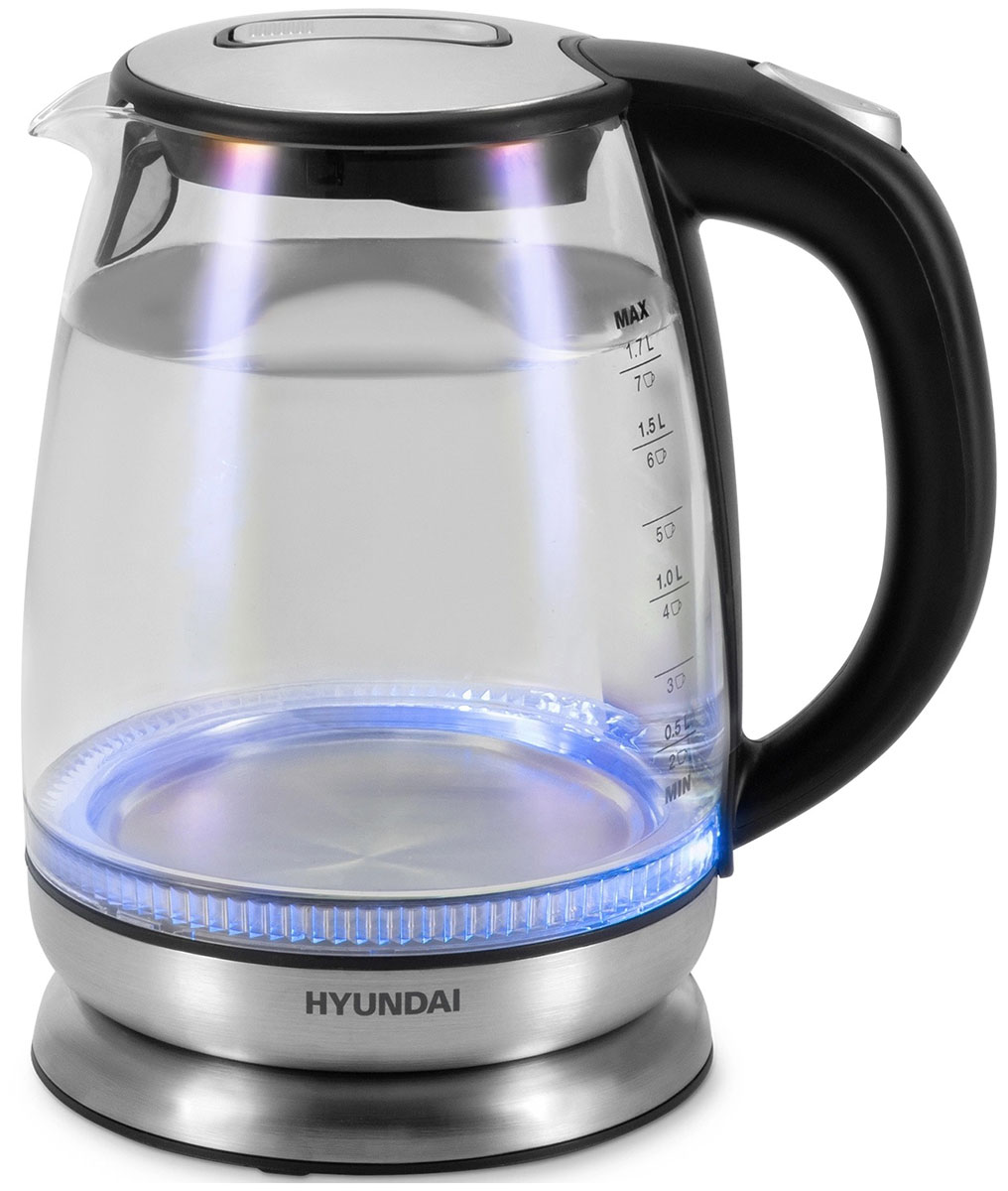 Изображение товара Чайник электрический Hyundai HYK-G8800, 1.7 л., 2200 Вт, (черный/серебристый, стекло)