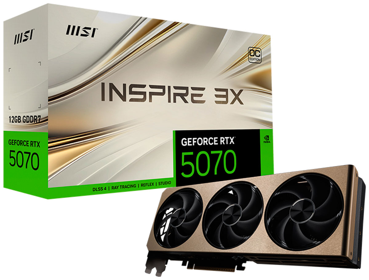 

Видеокарта MSI GeForce RTX 5070 INSPIRE 3X OC 12GB, Золотой
