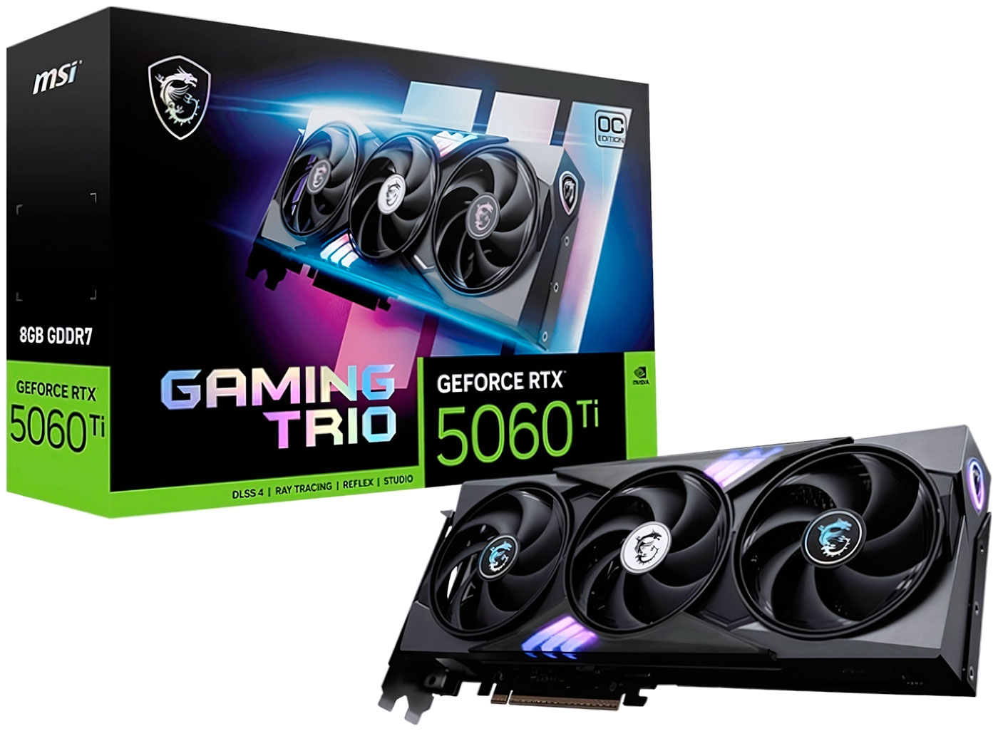 

Видеокарта MSI GeForce RTX 5060 Ti 8G GAMING TRIO OC, Черный