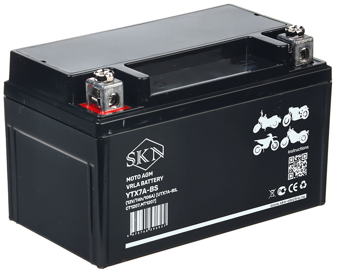 Изображение товара Аккумулятор стартерный для мототехники SKN YTX7A-BS (12V/7Ah/105A) [UTX7A-BS CT 1207 MT 1207]