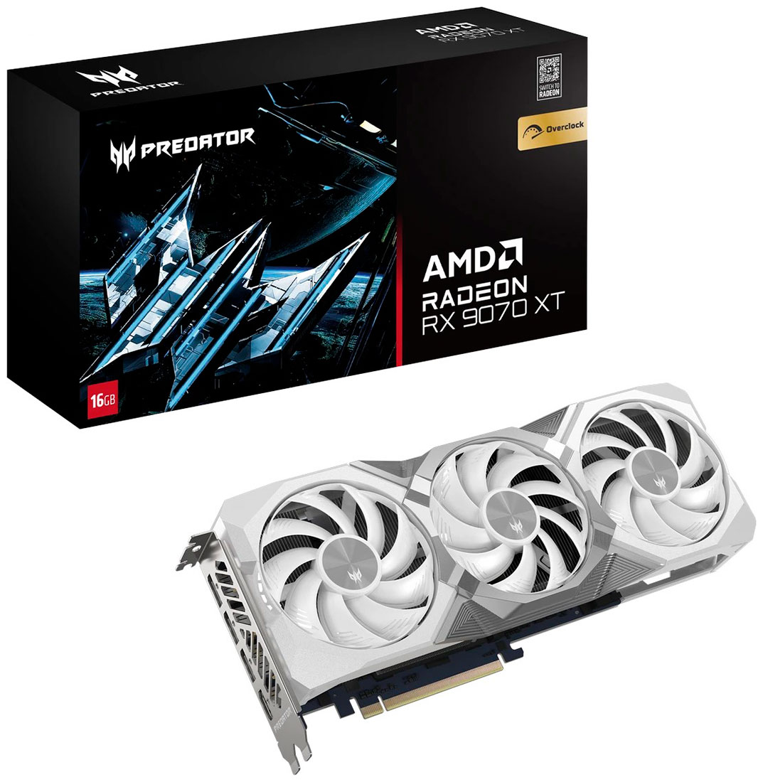 Изображение товара Игровая видеокарта Acer Radeon RX 9070 XT PREDATOR BIFROST WHITE OC 16GB (DP.Z4FWW.P02) Изображение товара Игровая видеокарта Acer Radeon RX 9070 XT PREDATOR BIFROST WHITE OC 16GB (DP.Z4FWW.P02)