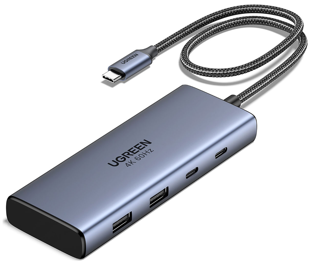 

USB концентратор (хаб) Ugreen CM498, 7 в 1: USB-C - 2хUSB-A 3.2+2хUSB-C 3.2+2хHDMI+PD 4Kх60Гц, серый (45379)