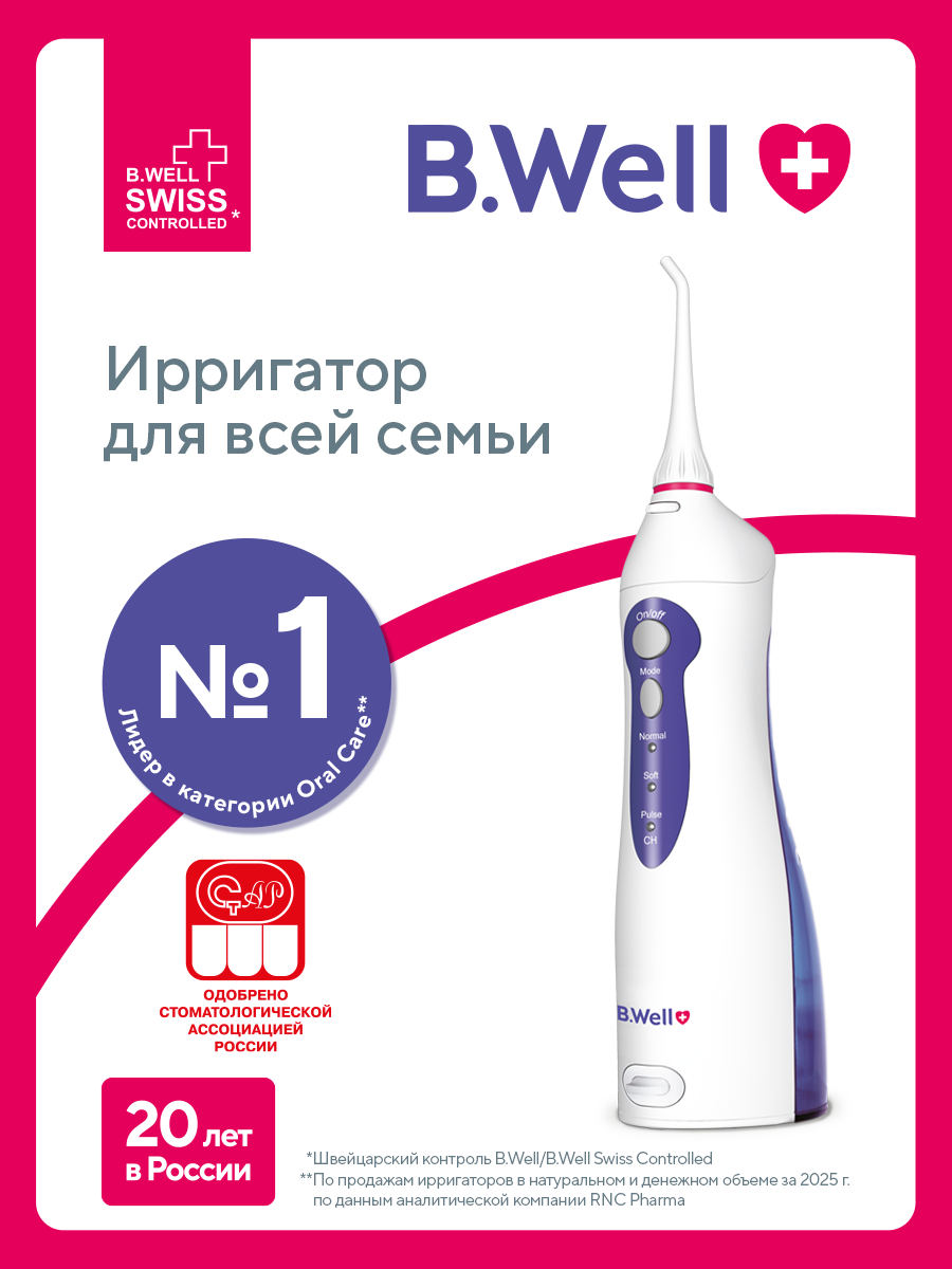 Изображение товара Ирригатор B.Well Портативный медицинский ирригатор для полости рта WI-911 без адаптера