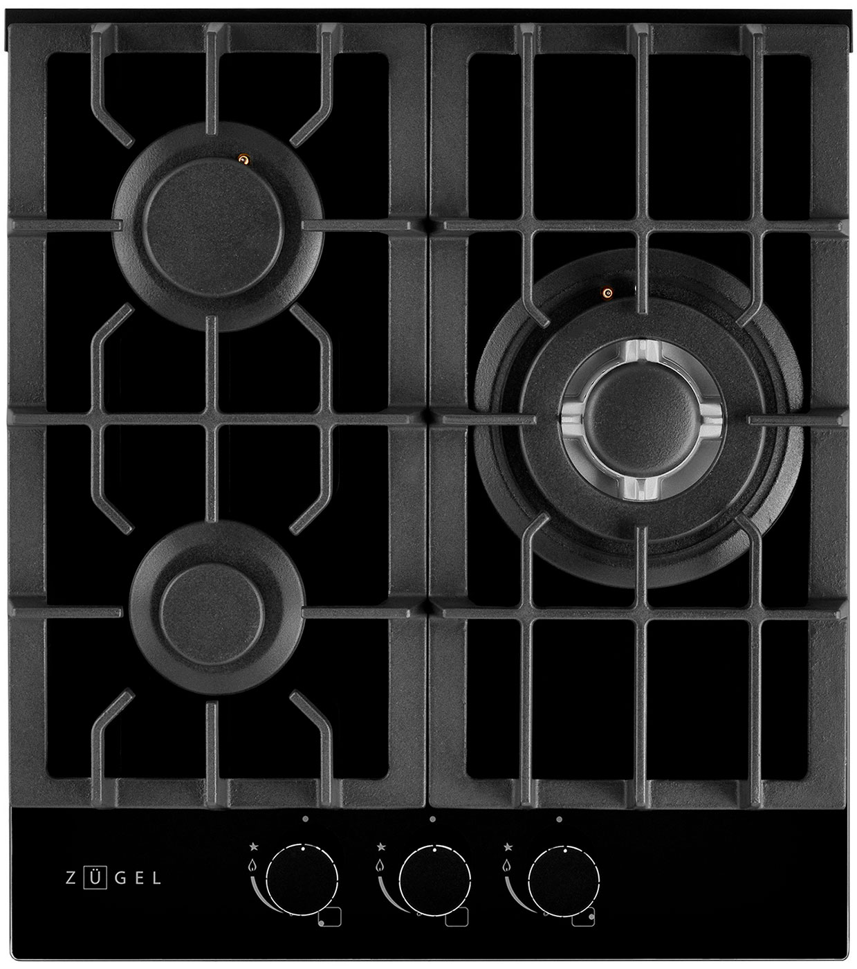 Изображение товара Газовая варочная панель Zugel ZGH451B черная 3 конфорки с электроподжиг и газ-контролем