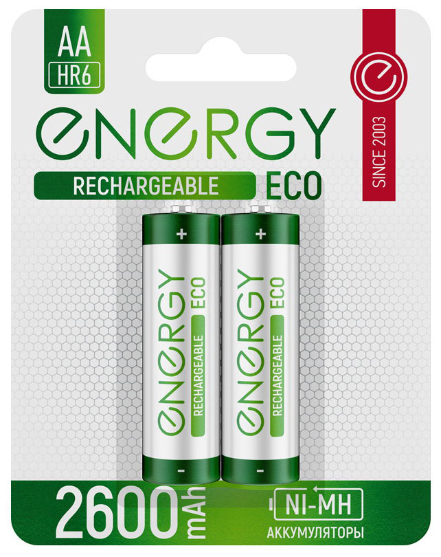 Аккумулятор Energy Eco NIMH-2600-HR6/2B АА 2шт 104989 аккумулятор energy eco nimh 900 hr03 2b аaа 2шт 104987