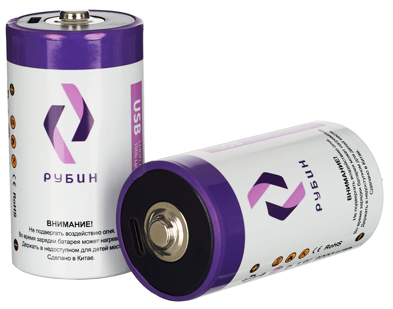 

Аккумулятор LI-ION Рубин размер D 15 В 9000 mWh USB Type C, 2 шт/блистер с кабелем