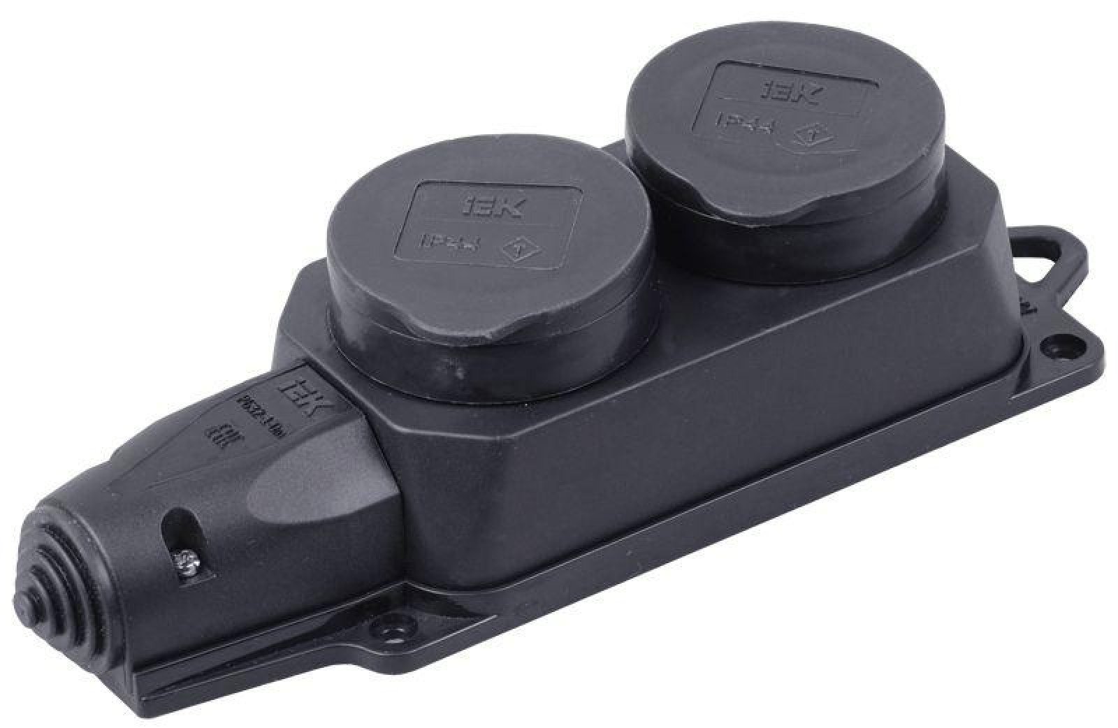 Изображение товара Переходник IEK Колодка удлинителя 2-м 16А IP44 Омега РБ32-1-0м с защ. крышкой каучук