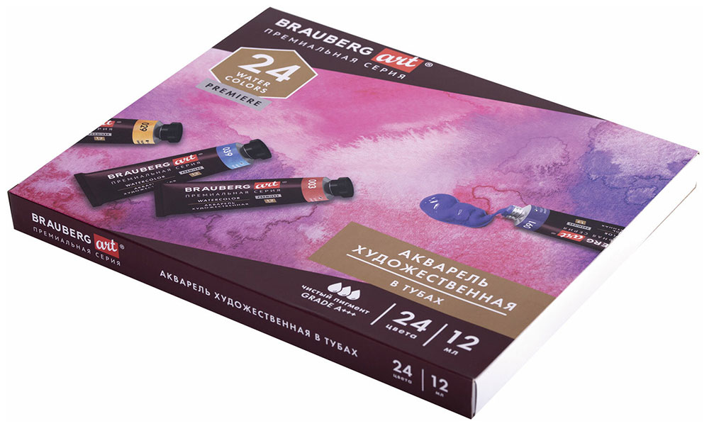 Изображение товара Акварель художественная в тубах Brauberg ART PREMIERE, набор 24 цвета по 12 мл (191767)