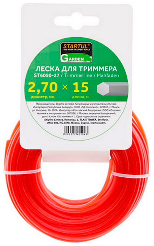 Изображение товара Леска для триммеров Startul GARDEN 2.7 мм х 15 м с шестигранным сечением