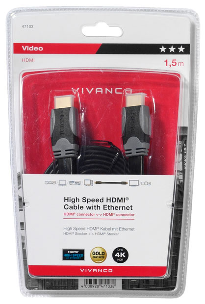 Высокоскоростной HDMI кабель Vivanco 47103 кабель цифровой аудио видео vivanco hdmi с ethernet папа папа поворотный 1 5м 47169