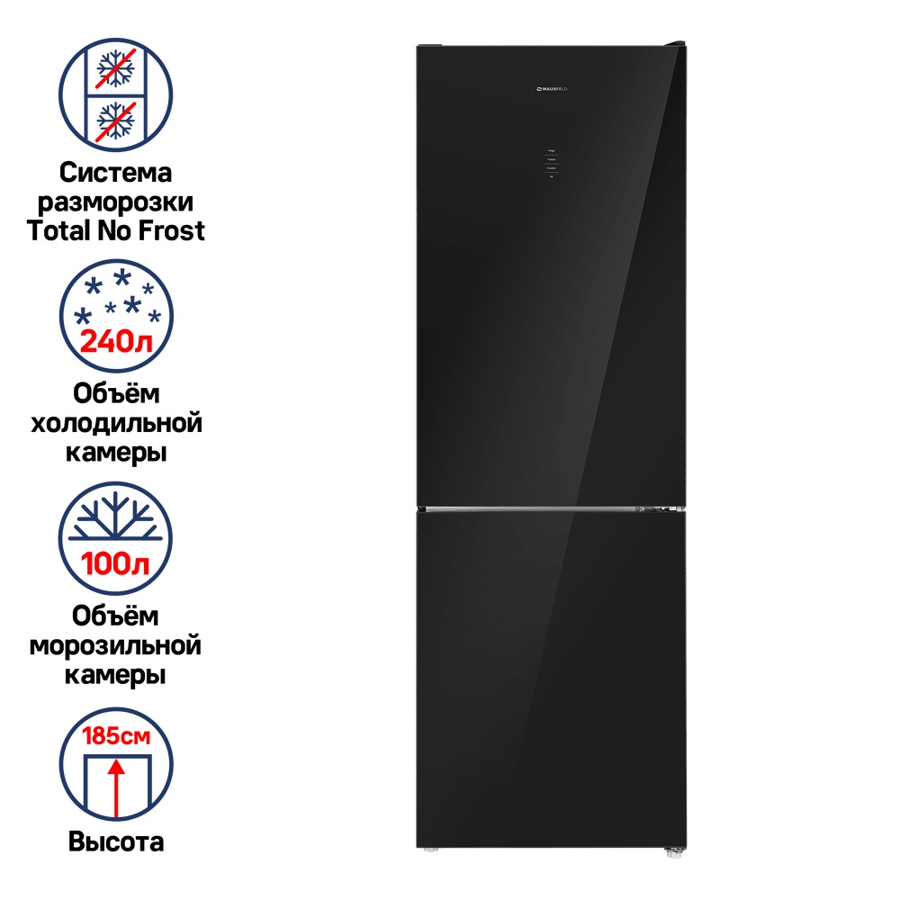Изображение товара Двухкамерный холодильник Maunfeld MFF185NFB с системой No Frost и электроприводом