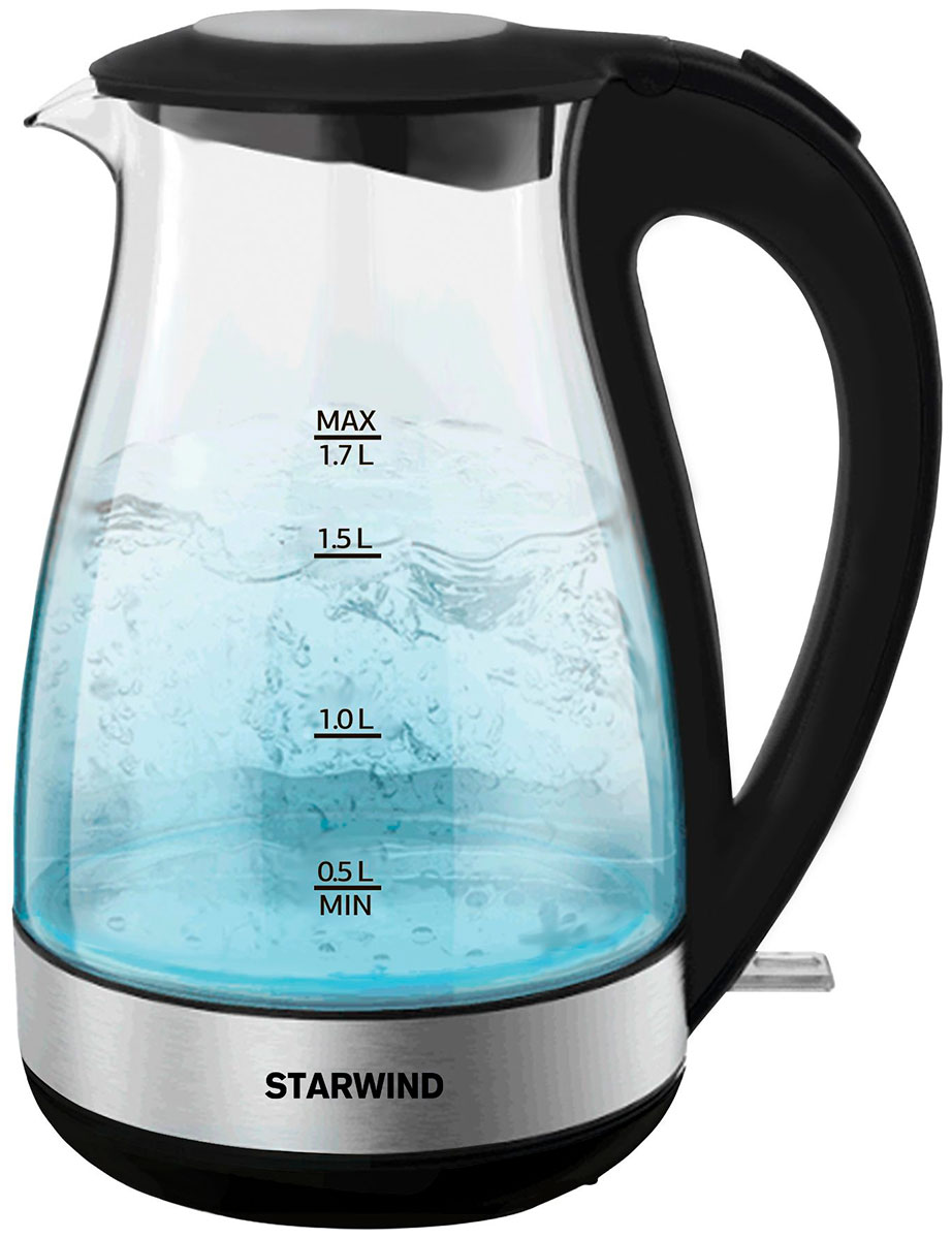 

Чайник электрический Starwind SKP3039, 1.7 л, 2200 Вт, черный, стекло, Черный/прозрачный
