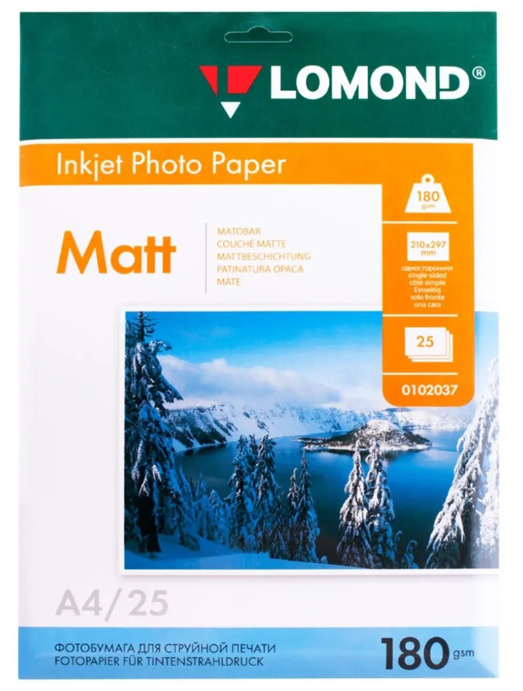 Изображение товара Фотобумага Lomond 0102037 A4/180г/м2/25л./белый матовое для струйной печати