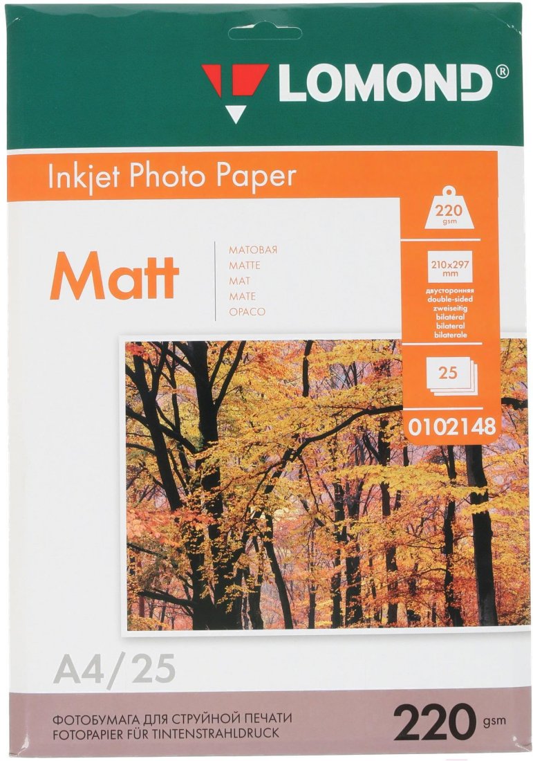 Изображение товара Фотобумага Lomond 0102148 A4/220г/м2/25л./белый матовое/матовое для струйной печати