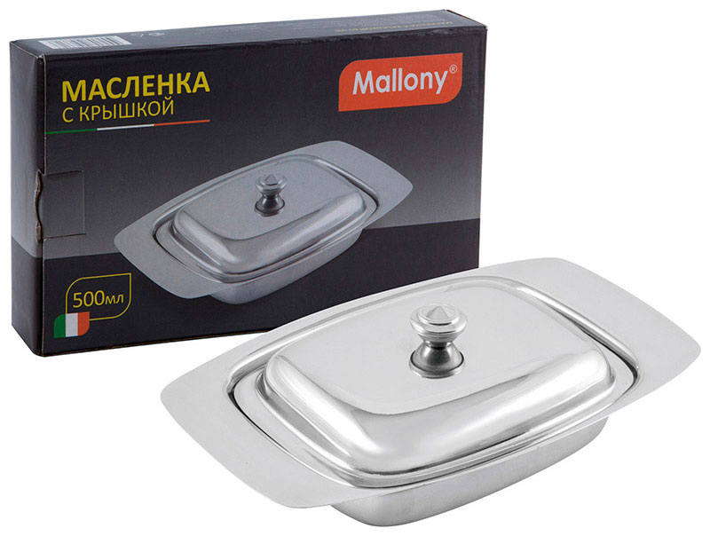 Изображение товара Масленка с крышкой Mallony BD-500, 500 мл, нержавеющая сталь 0.5 мм (981045)