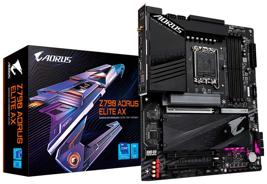 Изображение товара GIGABYTE Z790 AORUS ELITE AX — мощная ATX-плата с DDR5, 4x M.2, 2.5G LAN и Wi‑Fi